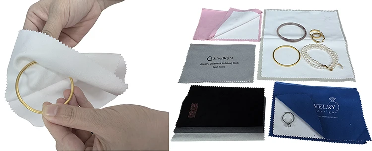 Custom Brand Professional  Four Layer Double-Sided Velvet Suede Sterling Silver Gold Polish Jewelry Cleaning Cloth with logo