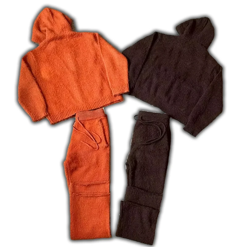 MeiYue 2024 Custom Graphic Print Logo Men Fuzzy Brushed  Zipper Mohair Hoodie Sweater and Pants Mohair Sweats Suit Jacket Set