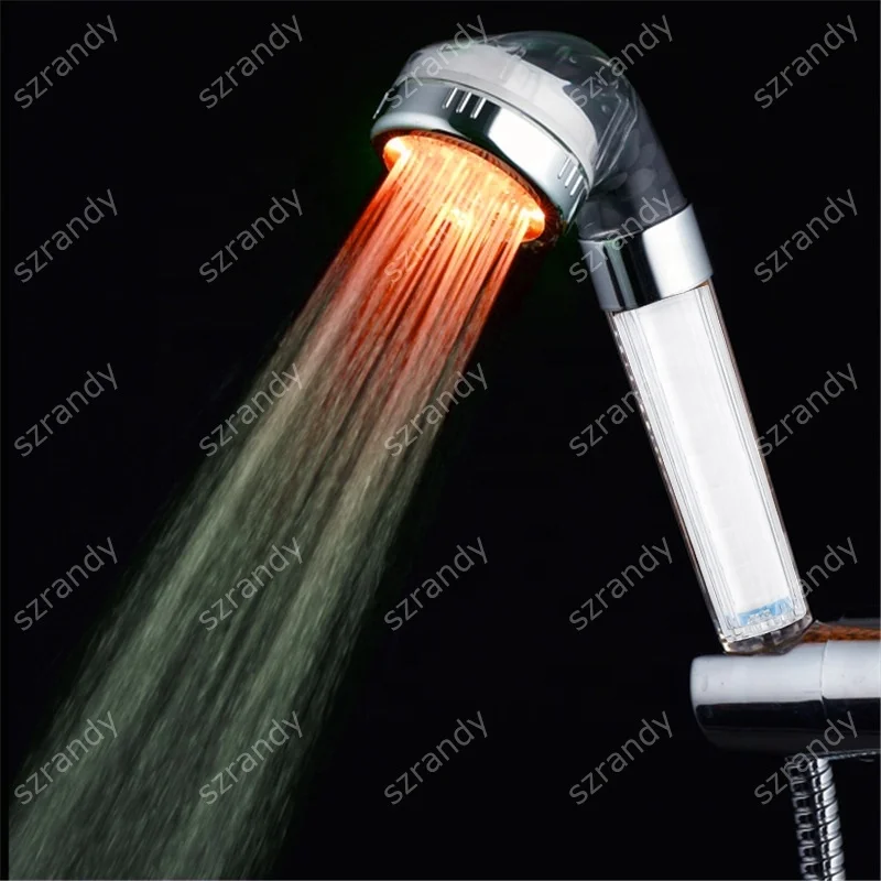 3 Color No Battery Needed LED Color Lighting Filter Shower Heads Bathroom RGB LED Shower