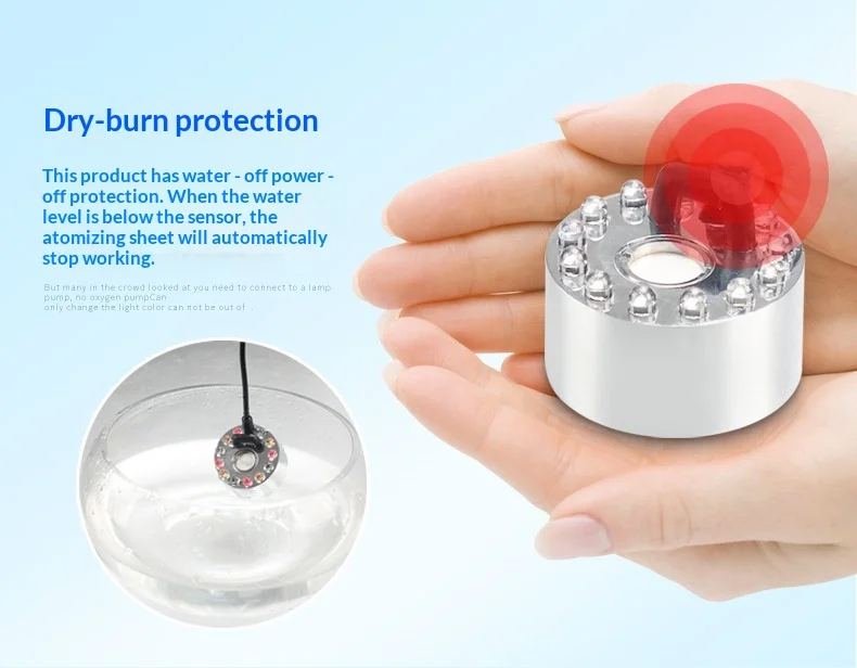 2026 Alloy Atomizer Mist Maker with 3-Color LED Auto Shut-Off Submersible Fountain Pump for Fish Tank Aquarium Landscape Decor product detail 3