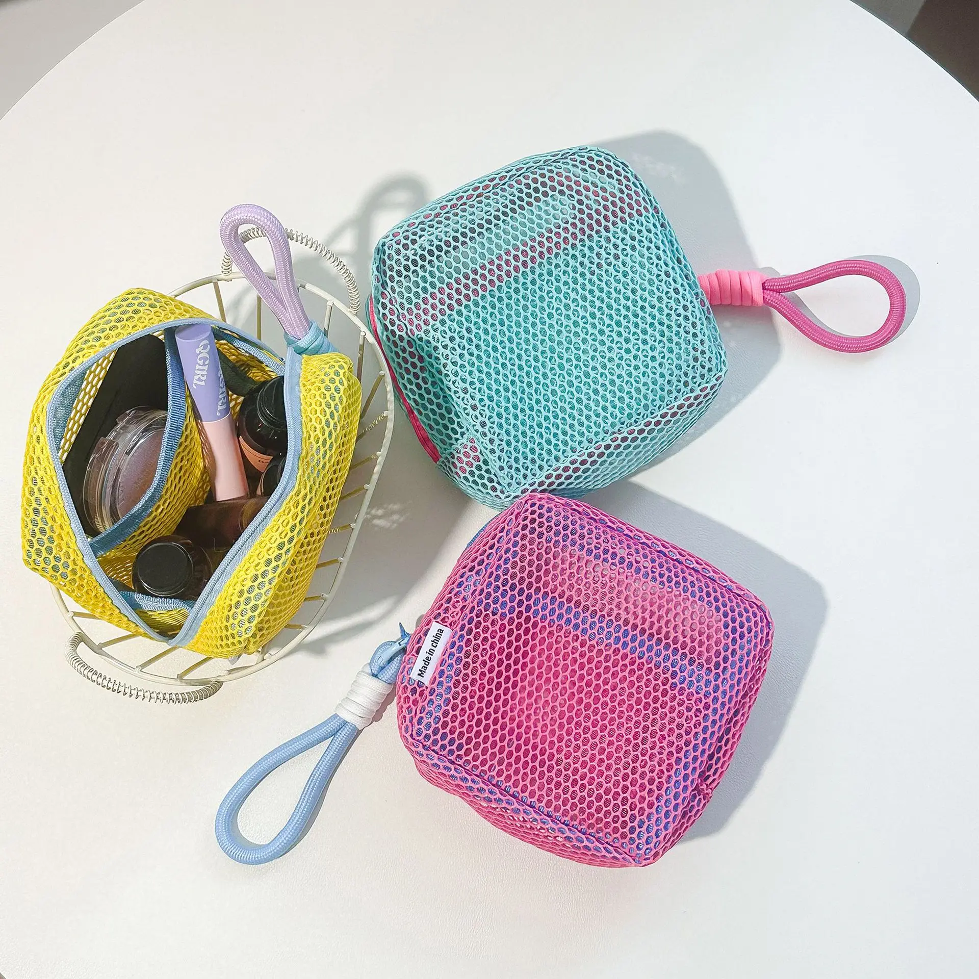 Custom Visible Mesh Cosmetic Pouch Women Mini Candy Colors Makeup Lipsticks Earphone Storage Bag Wit
