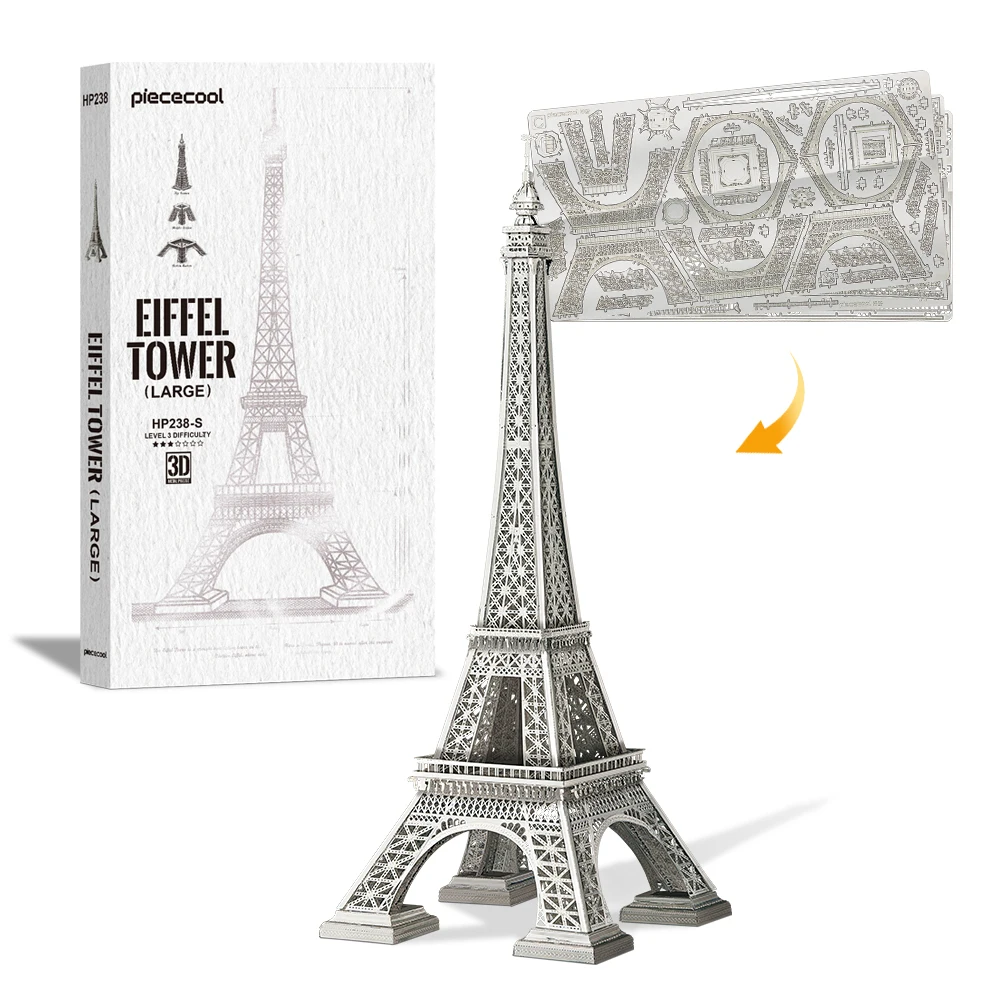 Piececool Famous Landmark Eiffel Tower Large Puzzle Game  Intelligence Assembling Metal Model Kit 3D Puzzle for Adults