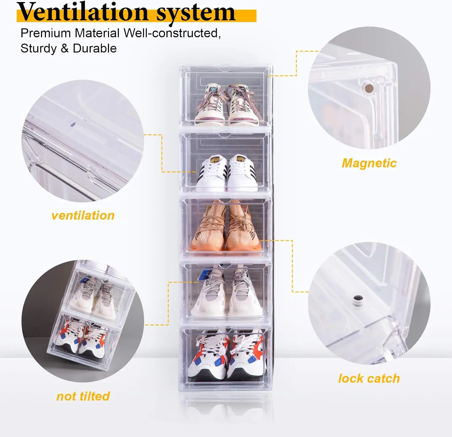 Kerykwan 3 Pack Clear Plastic Shoe Storage Box Rectangle Shape Transparent and Foldable Injection Technics