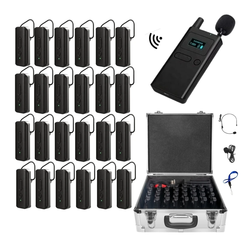 Wireless Headset Microphone Audio Tour Guide System for Worship Church Translation Teaching Travel Simultaneous Interpretation