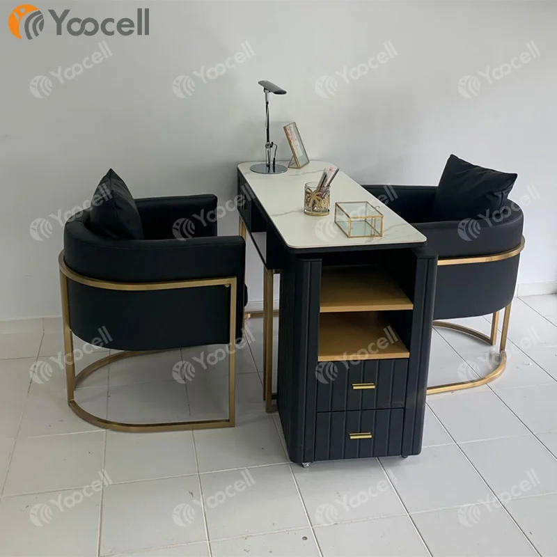Yoocell горячая Распродажа цветной стол для маникюра стол для ногтей двусторонний мраморный эффект для ногтей настольный стол и стул набор