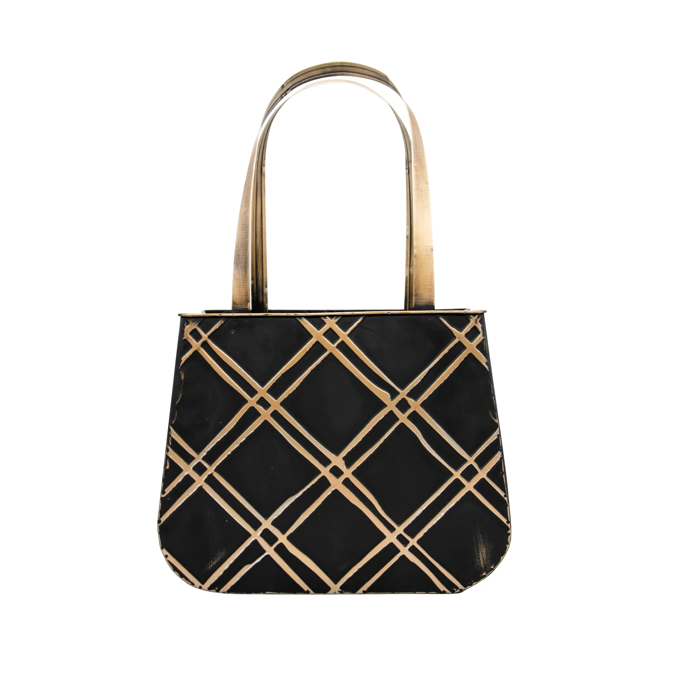 2021 New Metal Chic Handbag Black Golden Geometric Pattern Tote Bag French Vintage Purse Home Decor Innovative Shopping Bag