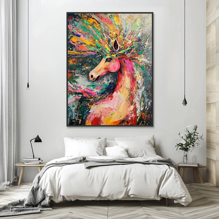 Large Handpainted Pop Art Canvas Abstract Colorful Horse Wall Art 3D Texture Animal Painting Home Decor