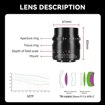 7artisans 24mm F1.4 Wide Angle APS-C Large Aperture Humanities Primes Lens for E X Z RF M M43 L Mount Cameras detail image