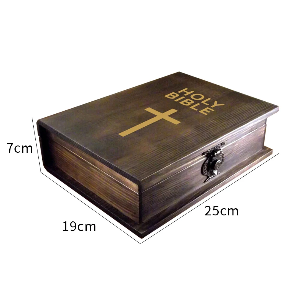 Old Style Distressed Decorative Book Boxes Holy Bible Container Lovers Customized Pine Wooden Book Shaped Gift Box