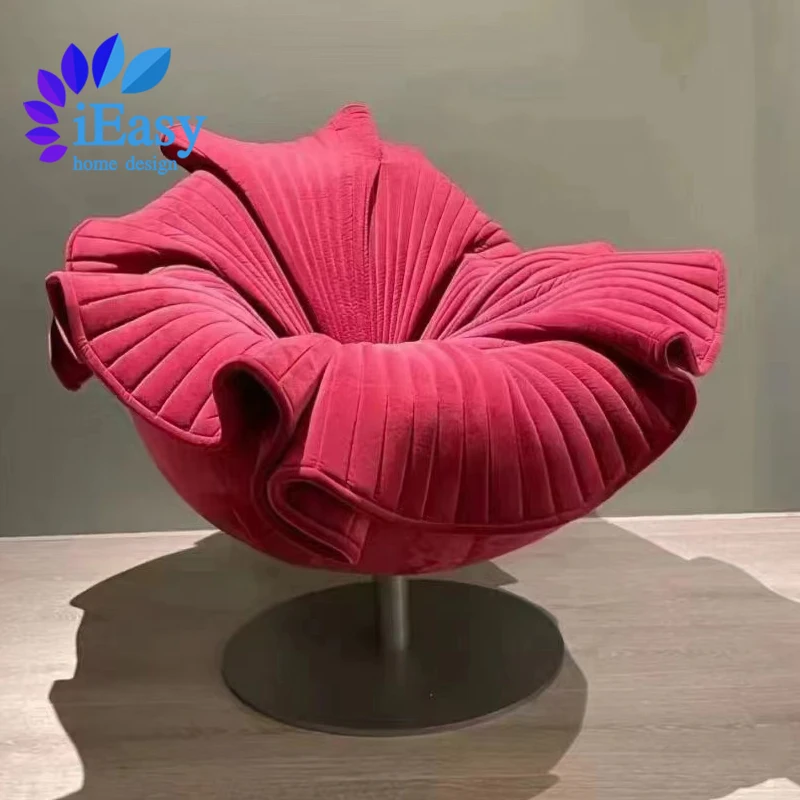 IEasy China Italian Creative Design Modern Velvet Flower Fabric Swivel Chair Petal Swivel Chair Velvet Fabric Petal Swivel Chair