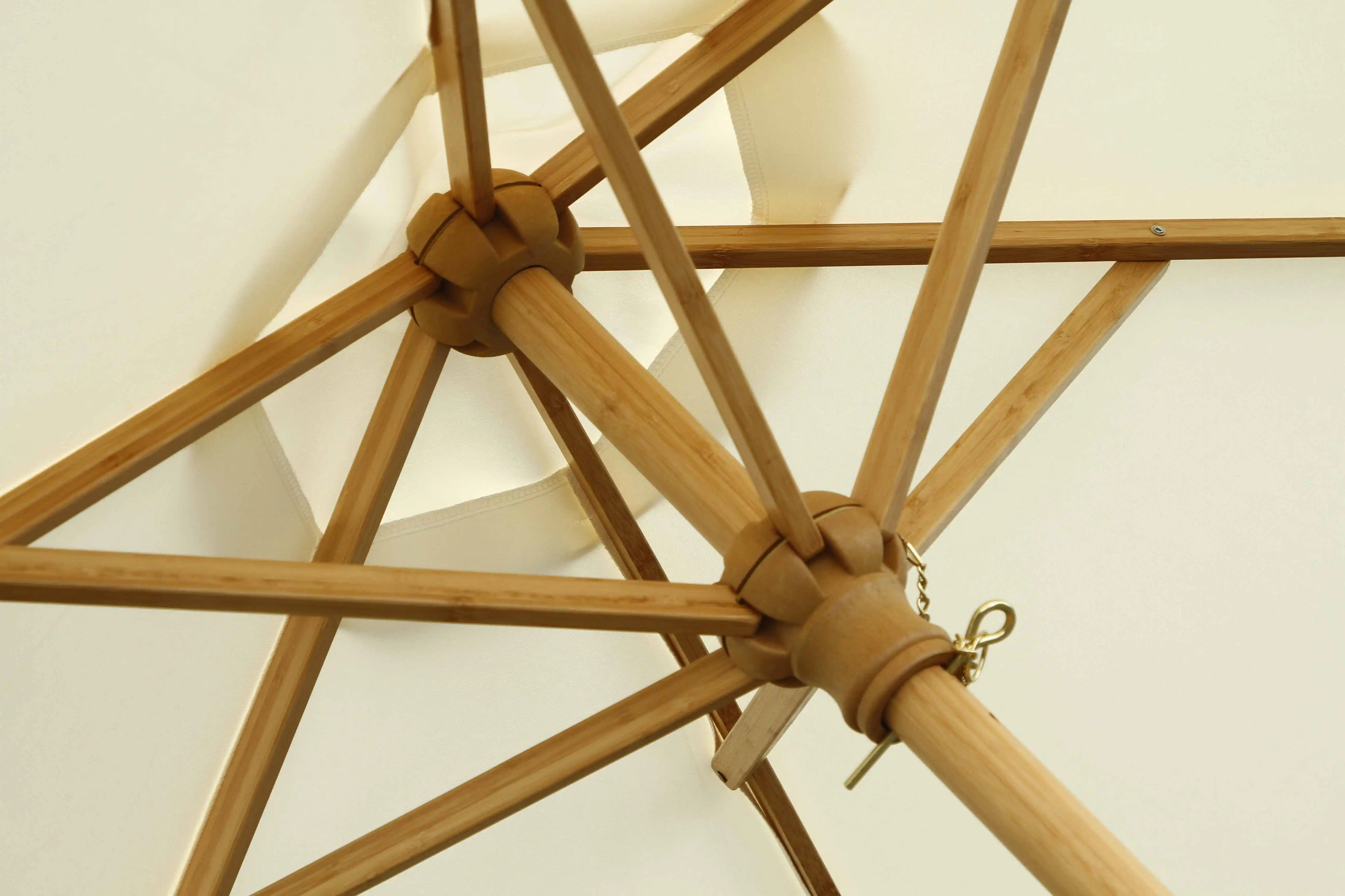 Luxury Crochet Patio Wooden Umbrella Handmade Cotton Tassels 2.5m Parasol Macrame Ropes Open