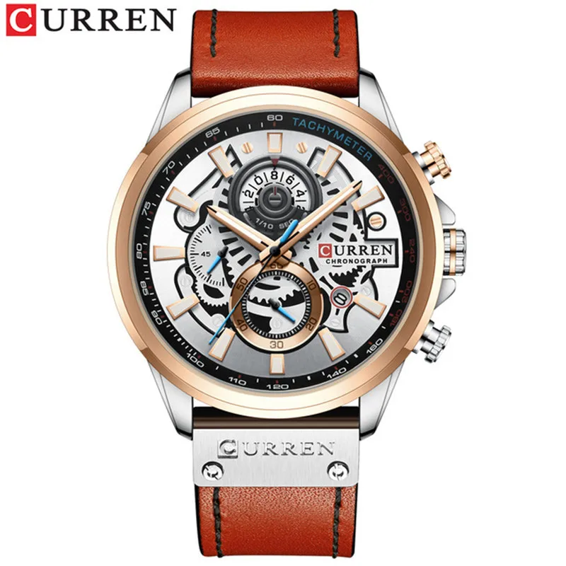 NEW CURREN 8380 Fashion Sport Watch Men Blue Top Brand Luxury Leather Wrist Watches Man Clock Casual Chronograph Wristwatch