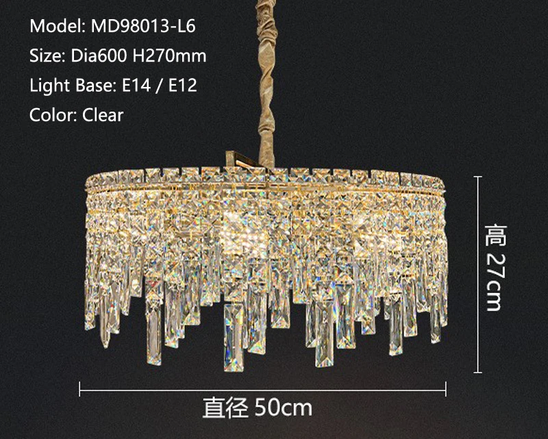 MEEROSEE Circular Pendant Light Bedroom Decorative Luxury K9 Crystal Hanging Lamp Home E14 Luxury Modern Chandelier MD98013