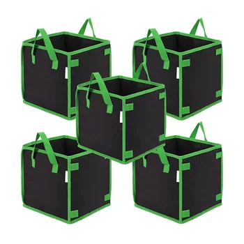 5 Pack 10 Gallon Square Grow Bags Thick Nonwoven Cubic Fabric Pots With Handles For Indoor And Outdoor Gardening