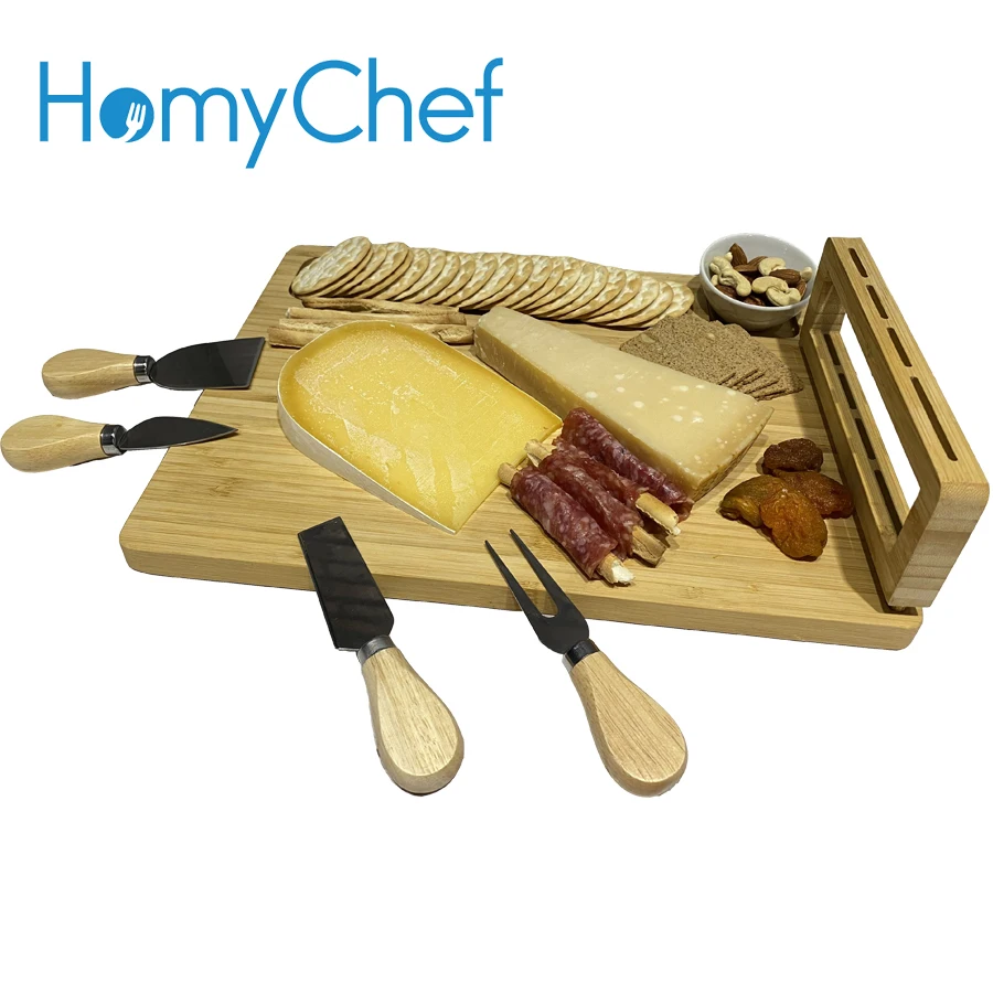 Bamboo Cheese Board Set With 3 Stainless Steel Knife Perfect Choice For Birthdays Christmas