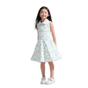 ODM Customizable Summer Casual Toddler Girls Dress Sleeveless A-Line Floral Cartoon O-Neck Knee-Length Ruffled Dress