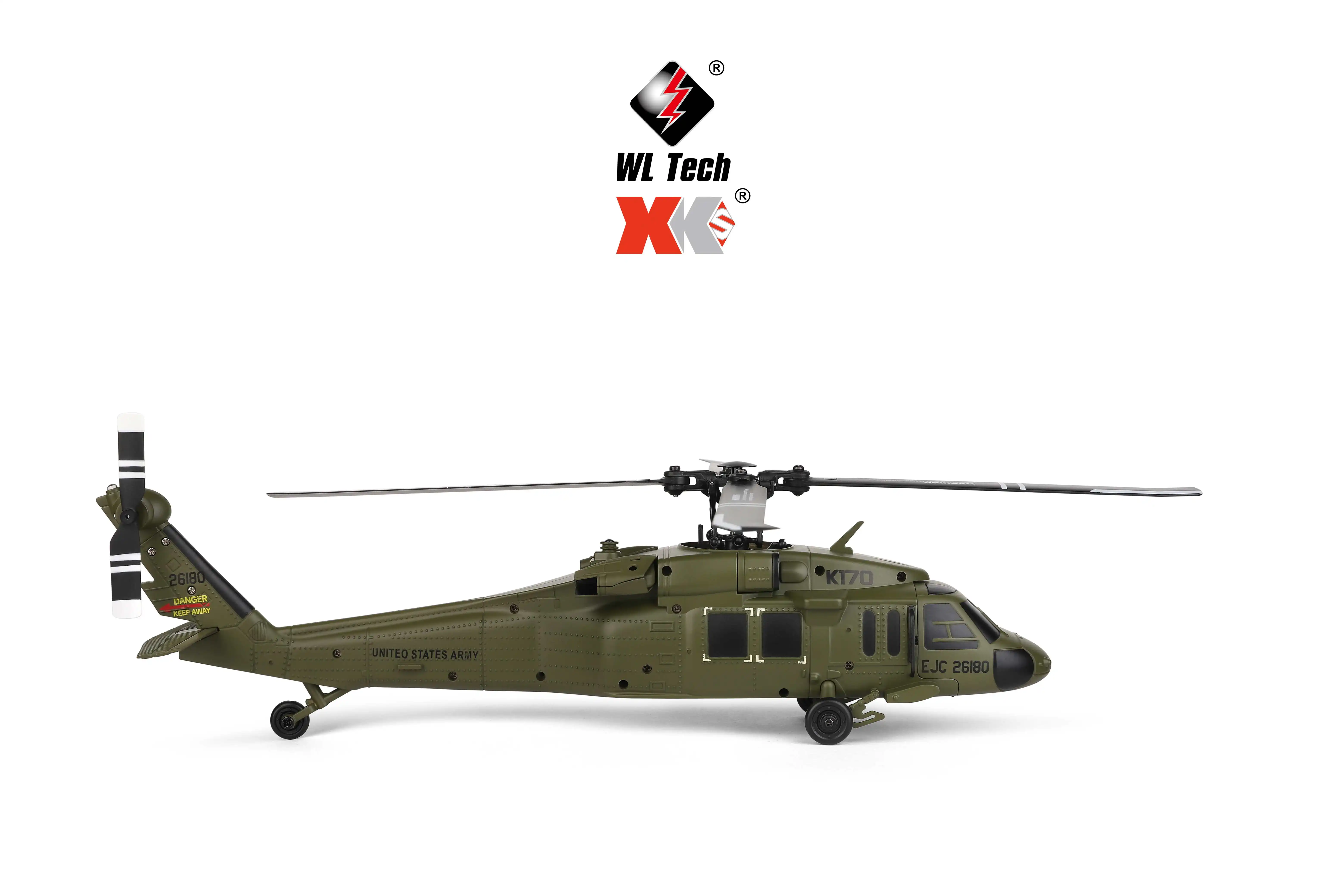 HOSHI Wltoys K170 UH-60L 2.4G 4CH 6-Axis Gyro Brushless Motor Military Green RC Helicopter RTF XK K170 Toys