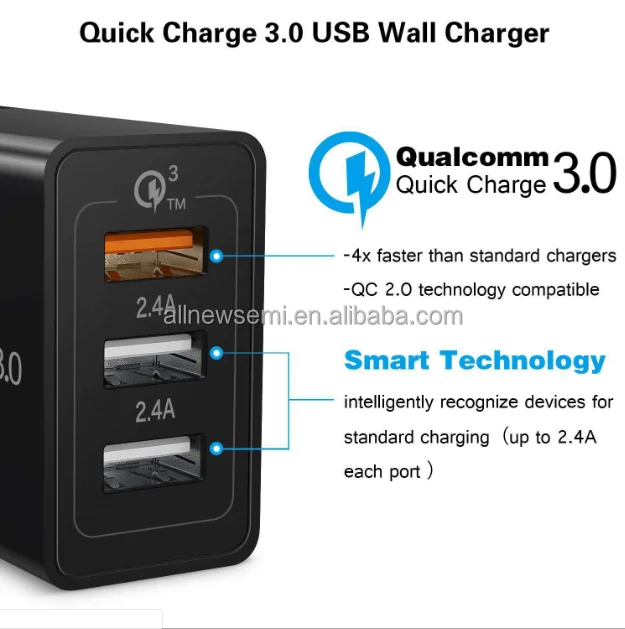 European standard charger qc3.0 fast charging 3usb charging head 2.4a three port American Standard qc3.0 fast charging adapter