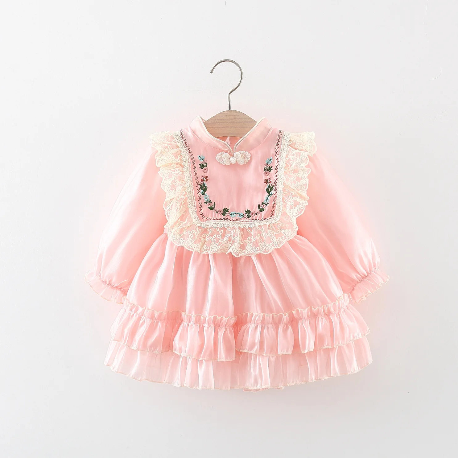 New Spring and Autumn Girls' Lace Embroidered Dress Lace Princess Skirt