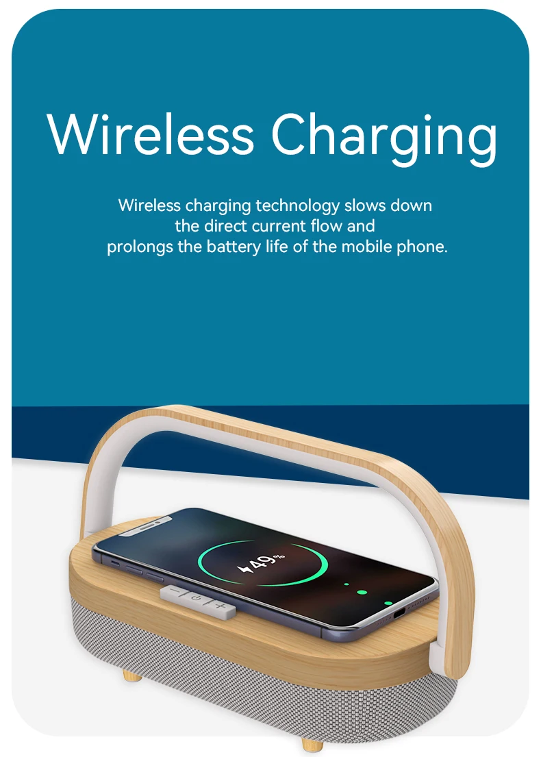 Best Sellers New Portable Wireless Rpeaker LED Desk Bedside Lamp With Wireless Charger Rechargeable Phone Holder Outdoor Speaker