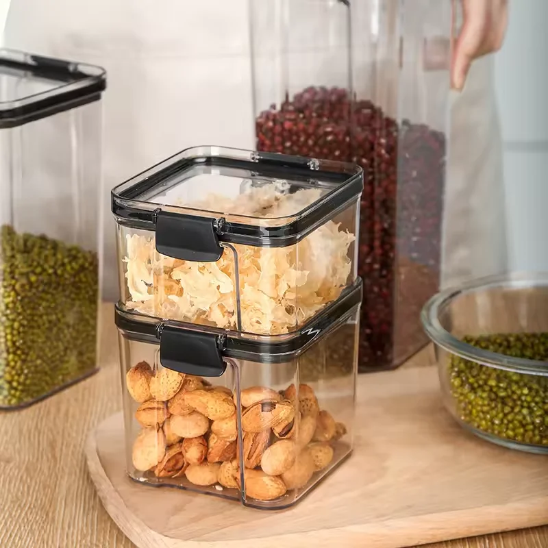 Modern Square Transparent Plastic Storage Box Fresh Keeping Food Grade  Kitchen Jar for Snack Dry Food Packaging for Camping