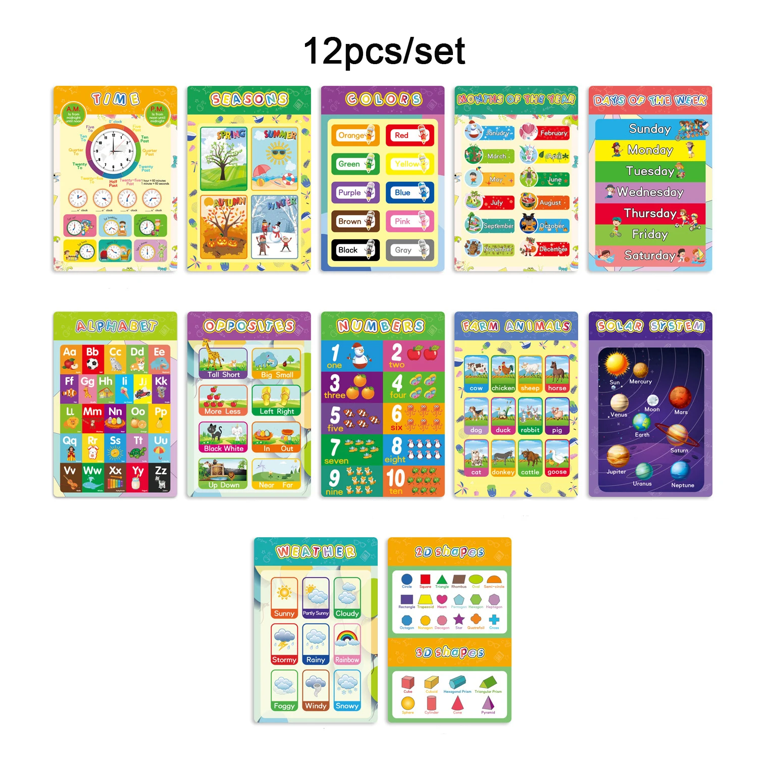 12 Sheet Educational Poster Early Learn Charts Classroom Decorations Preschool  Learning Interactive Alphabet Wall Chart  Poster