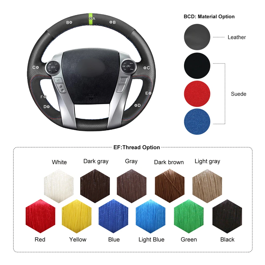 Custom Hand Stitching Suede Leather Steering Wheel Cover for Toyota Prius 30 C V Aqua 2009 2010 2011 2012 2013 2014 2015