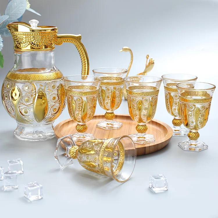 Gold Decal Glass Jug Set with Tumbler Color Box Pack Engraved Water  Drinking Cup Set - China Glass Pitcher Set and Wine Glass Set price