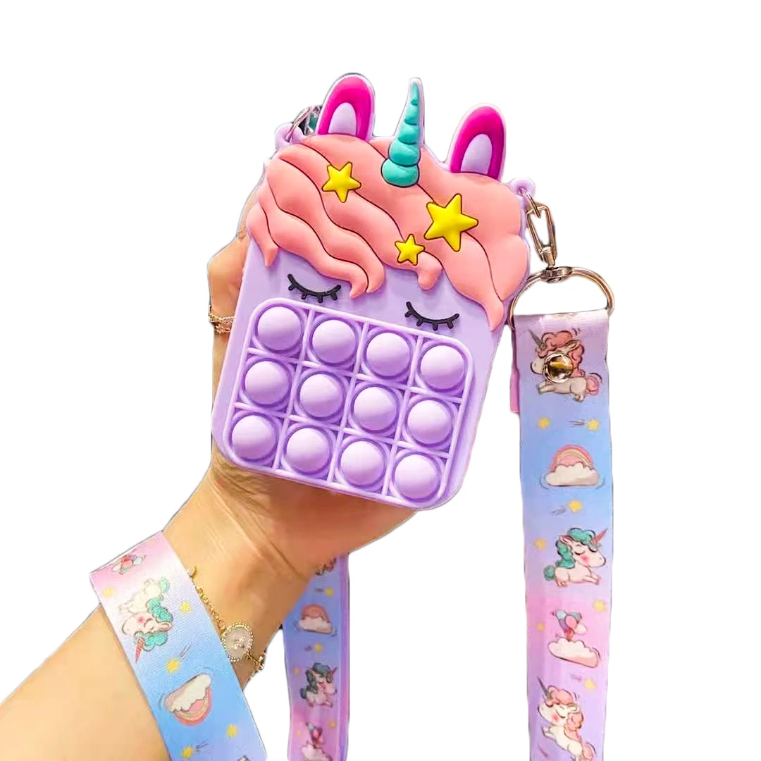 2021 new shoulder wallet purse mini silicone clutch push pop bubble bag unicorn fidget toy for kids