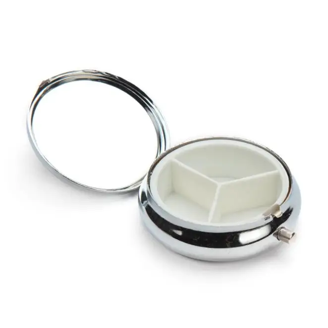 Портативный чемодан для таблеток с логотипом на заказ 3-х отсек круглый Сувенирный металлический мелкий контейнер лекарств витаминами