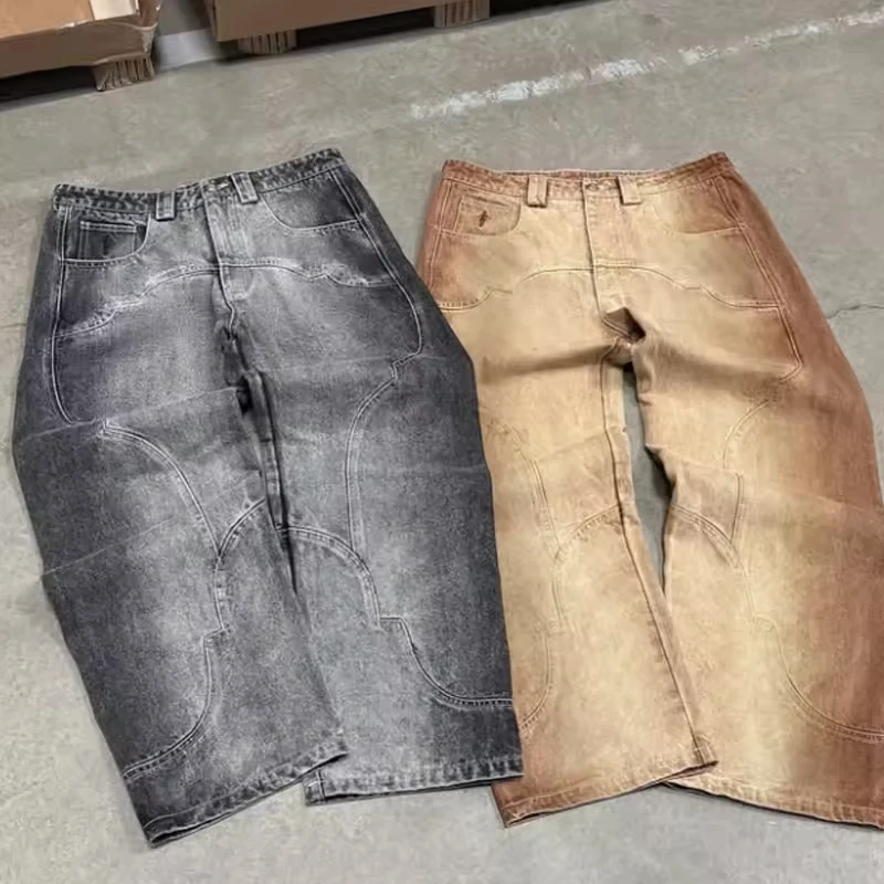 Solid Color Custom Sewing Designer High Waist Vintage Distressed Sun Faded Casual Streetwear Clothing Manufacturer Denim Jeans