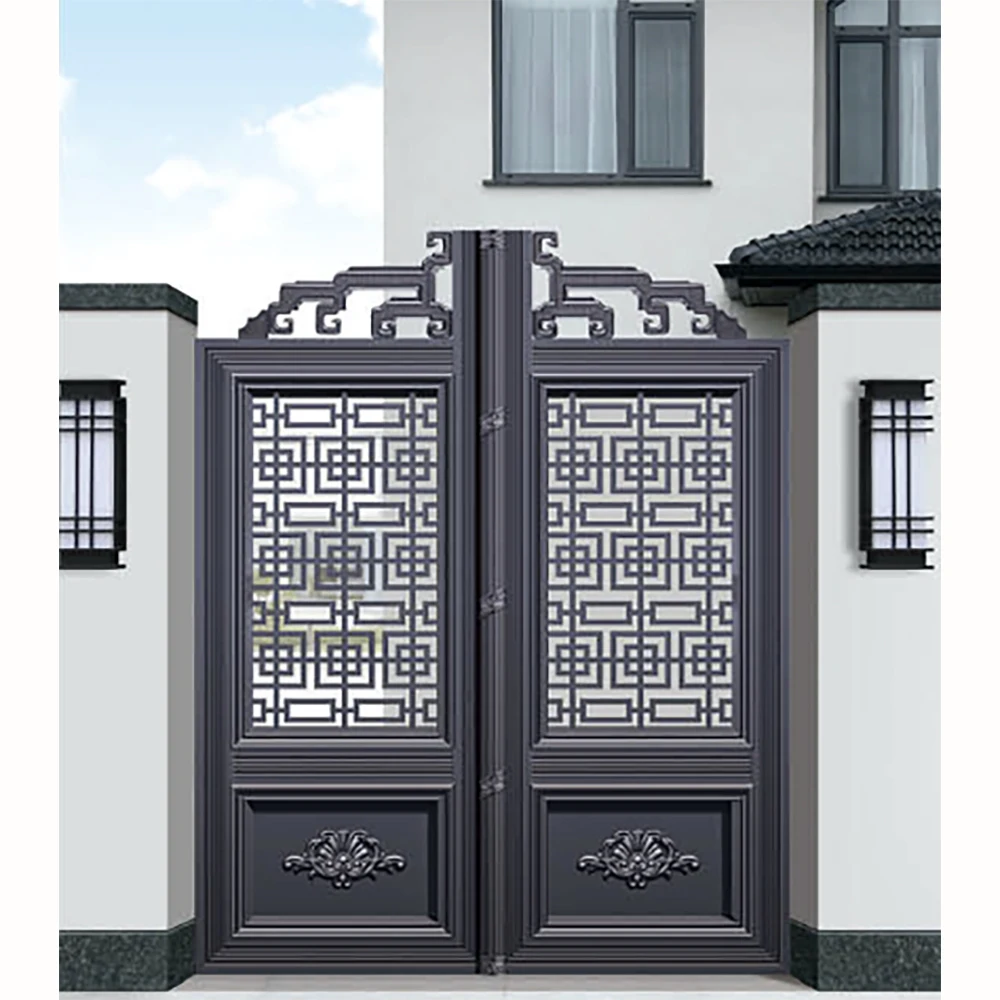 Customized Decorative Courtyard Entrance Aluminum Garden Fence Gate High Quality Driveway Two Hinge Gate