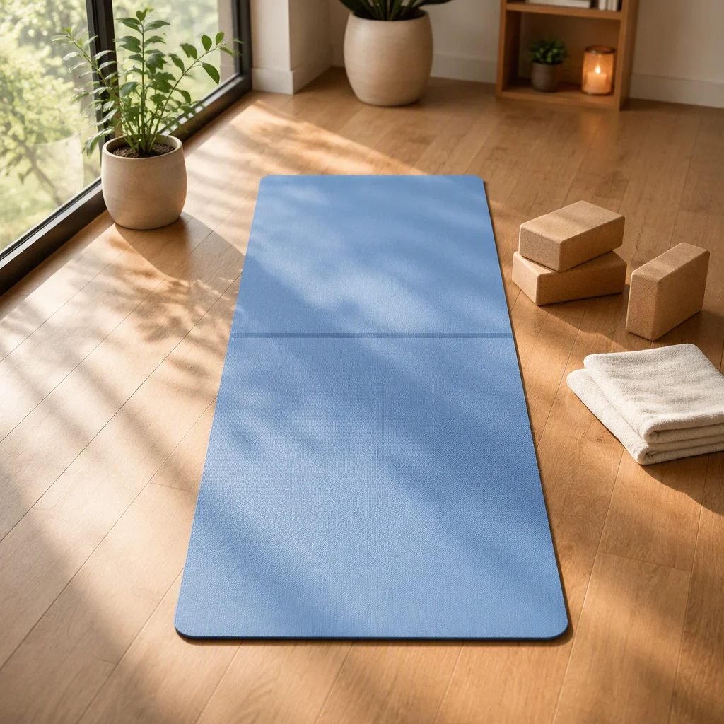 Eco-Friendly Natural Rubber Yoga Mat with Non-Slip Surface 4mm Thickness Folding Design Carrying Strap for Pilates Home Workouts