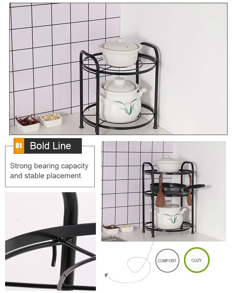 5-Layer Metal Under Sink Pot and Pan Lid Organizer Rack Standing Type for Balcony Flower Pot Hanging for Kitchen Use