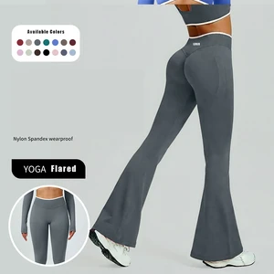 Custom High Waist Fitness Running Tummy Control Deportes Gym Sport Black Wide Leg Seamless Flared Leggings for Women