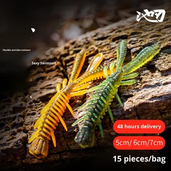 15 Pieces Floating Shrimp Lures Salt Fishy Smell Black Pit Fishing Live Bait Bionic Bass Mandarin Fish Printed Drop Fishing – Lure – view 5