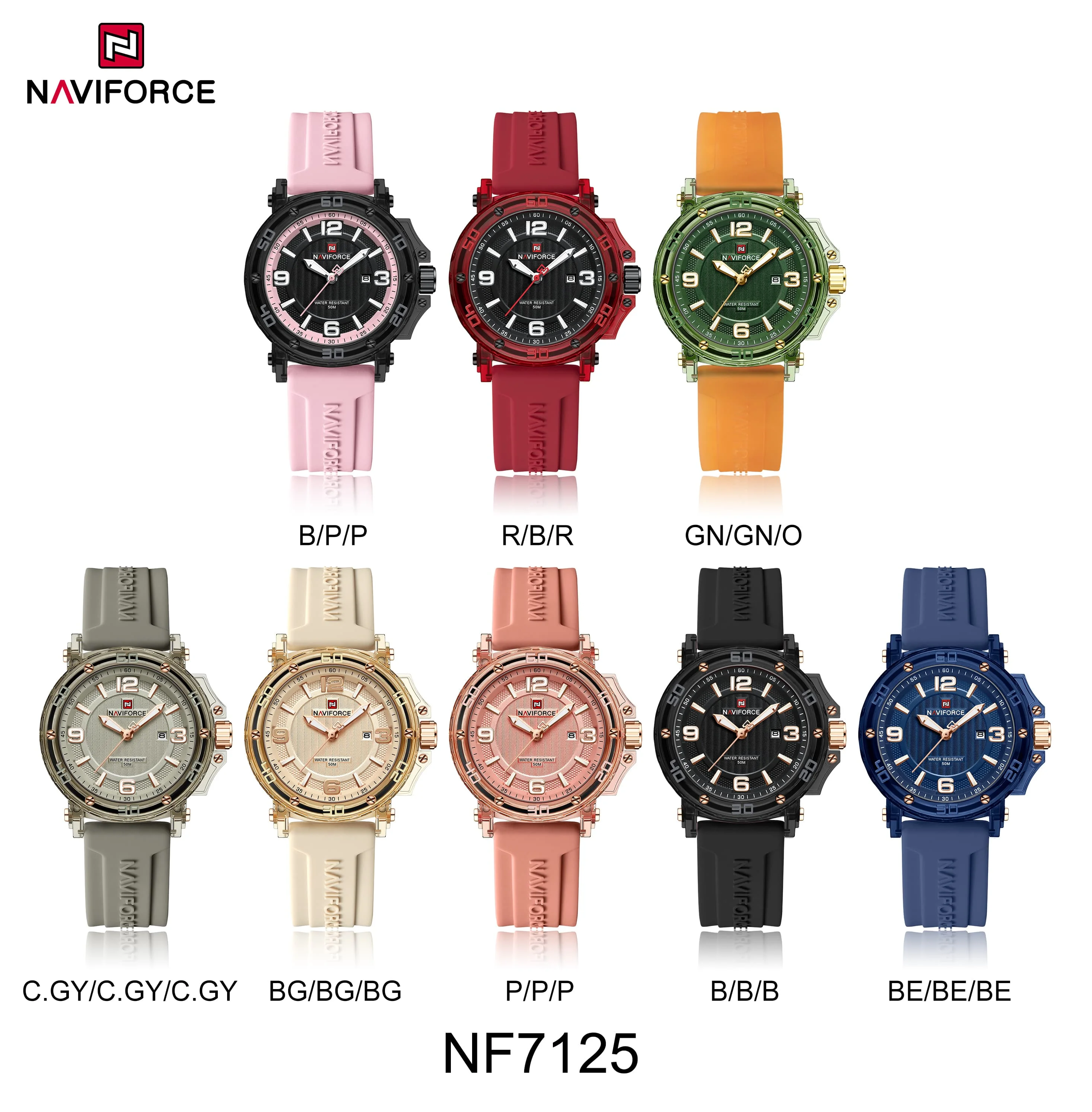 OEM NAVIFORCE Women's Casual Quartz Watch Waterproof Silicone Strap Calendar Display Luminous Pointer Ladies Fashion Watch