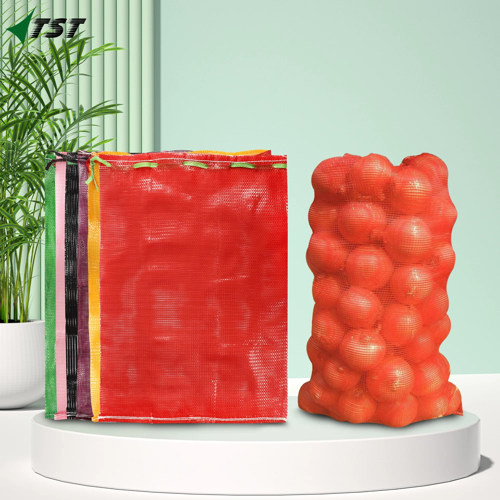 Red Tubular Mesh Bag for Packaging Potatoes Onions Plastic PP Mesh Bag with Custom Drawstring and Sizes for Senegal Markets