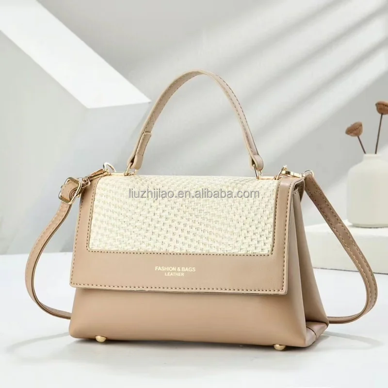 2026 New Original Woven Fabric Splicing PU Fabric Large Capacity High Quality Versatile Fashion Women's Handbag