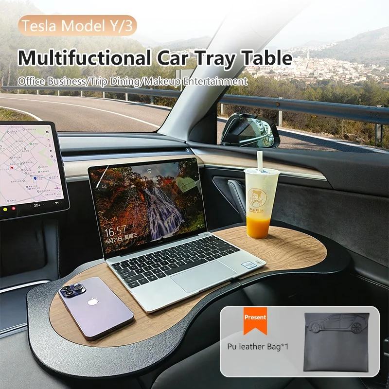 YONZEE Car Laptop Desk For Tesla Model Y Model 3: Carbon Fiber Texture - View #4
