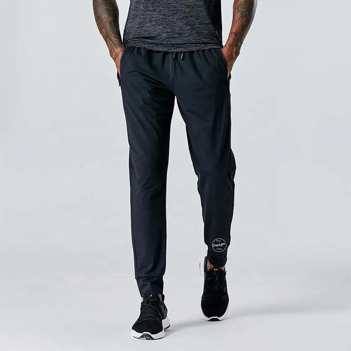 Men Sweatpants Quick Dry Polyester Regular Fit Running Jogger Pants Plus Size Fitness Gym Wear With Zipper Pocket