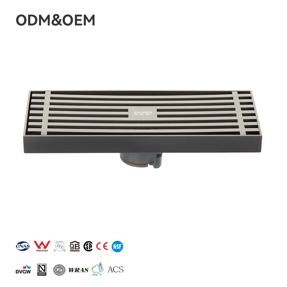FANSKI Modern Design Stainless Steel Floor Drain Straight Discharge Invisible Bathroom Shower Room Floor Drain Rectangle