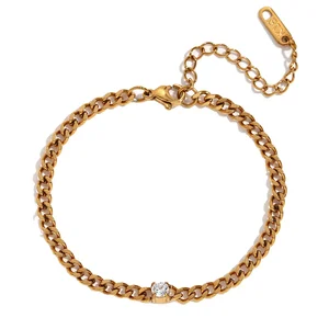 Water Droplet Zircon Geometric Chain Bracelet Stainless Steel with 18K Gold Plating Trendy and Luxurious Accessory