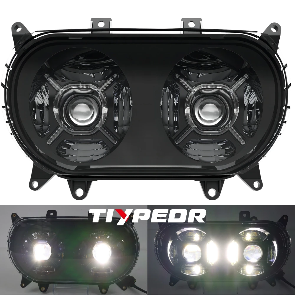 product tiypeor motorcycle headlamp for road glide 124w dual led project headlight with drl for road glide 2015 2020 h4-3