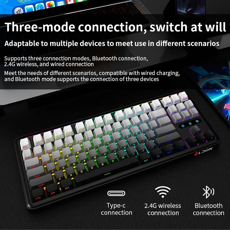 LX87 LDON 87-Key Hot-Swap Laser Mechanical Keyboard BT Wireless