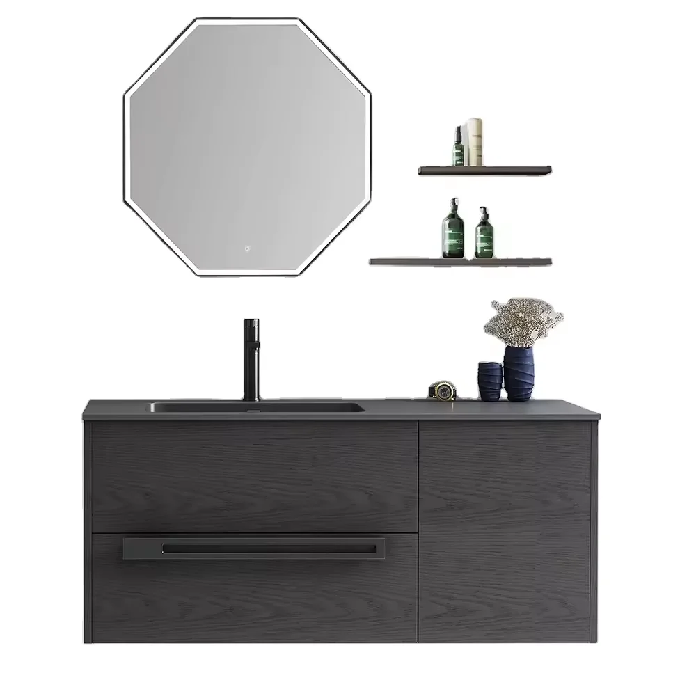 Single Drawer Single Door Wall Mounted Cabinet Melamine Finished Plywood Bathroom Vanity with Mirror