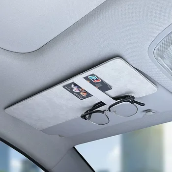 Adjustable Leather Car Sunshade with Anti-Glare Block Sun Visor Extension and Storage Clip Organizer Bag Interior Kits