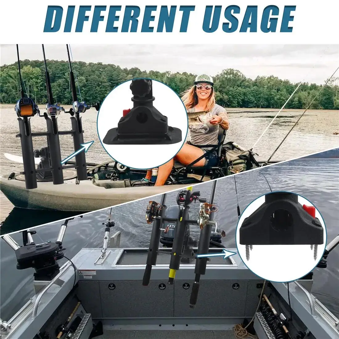 Fishing Pole Holders 2-Pack Fishing Rod Holders 3-Tube ABS Mount