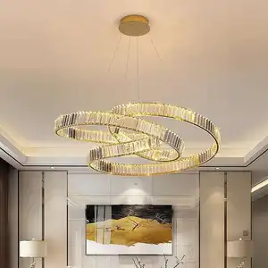 Crystal Ribbon Chandelier Crystal clear Glass Led Ring Contemporary Pendant Lighting Livning Room