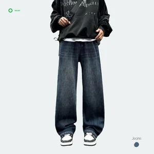 Custom Boy's Mid Waist Light Wash Denim Casual High Quality Breathable Windproof Integrated Fleece Retro Loose Winter Autumn